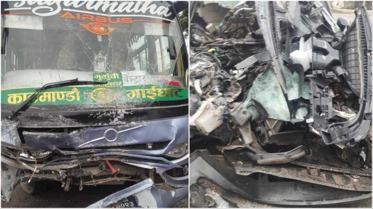 चितवनमा बस र कार ठक्कर खाँदा दुर्घटनाः एकजनाको मृत्यु